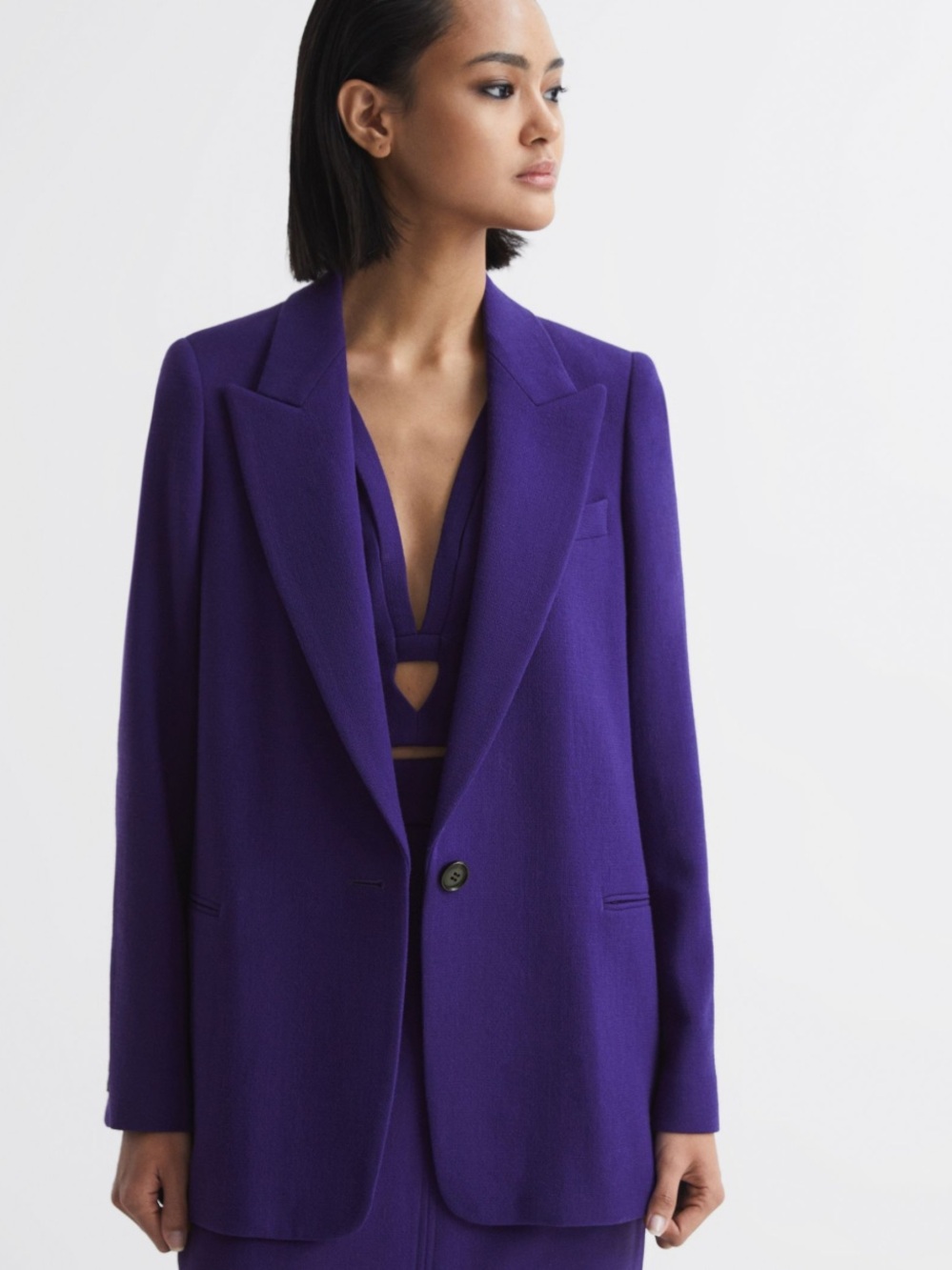 SMYTHE PURPLE NOTHED COLLAR  SINGLE BUTTON  LINED BLAZER FRONT POCKETS WOMENS